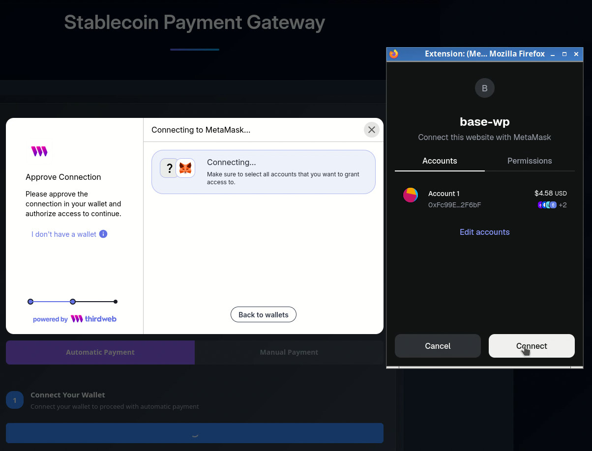 Automatic payment flow (WalletConnect modal)