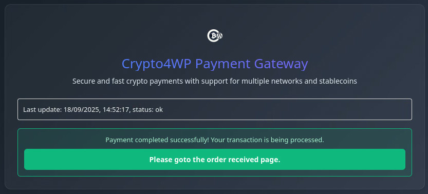 Order confirmation after blockchain verification